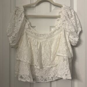 NWT white lace layered crop top